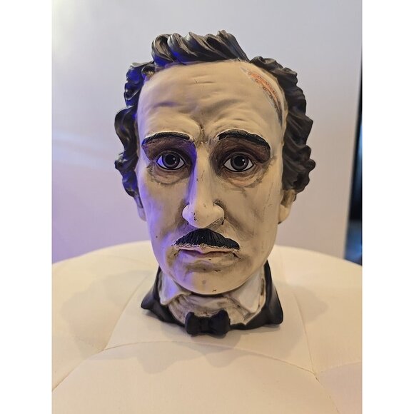 Edgar Allan Poe Poetic Head Bust Statue Nevermore Gothic Plant Holder Home Decor - Picture 6 of 10